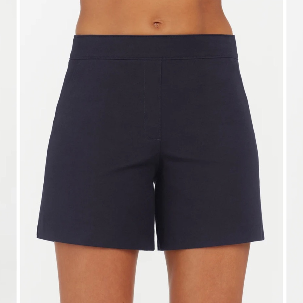 SPANX sz S polished black 6” inseam Cotton blend On The Go pullon stretch shorts - Picture 2 of 16